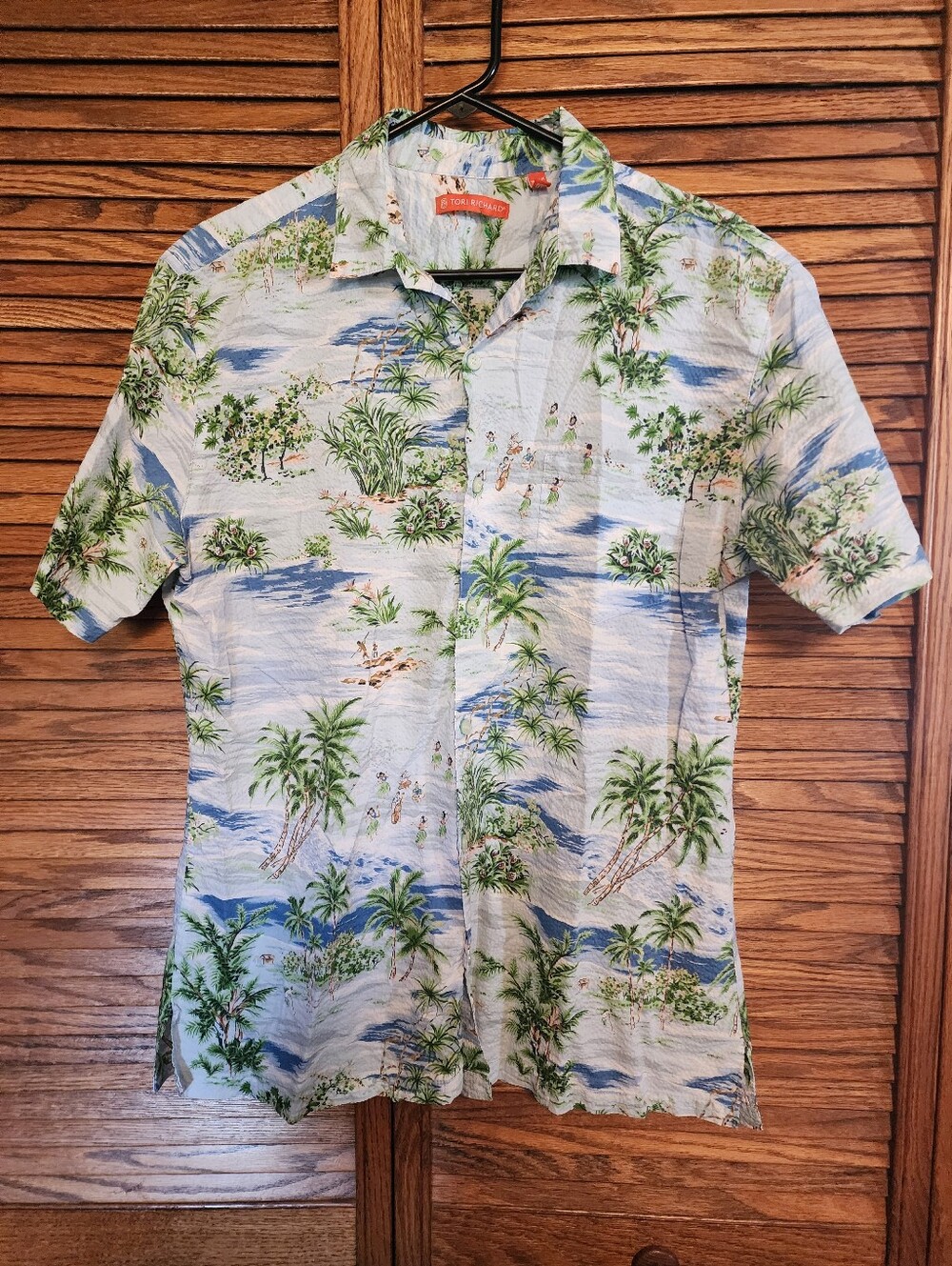 Tori Richard Mens Seersucker Hula Girl Hawaiin Button Down Shirt Size Large